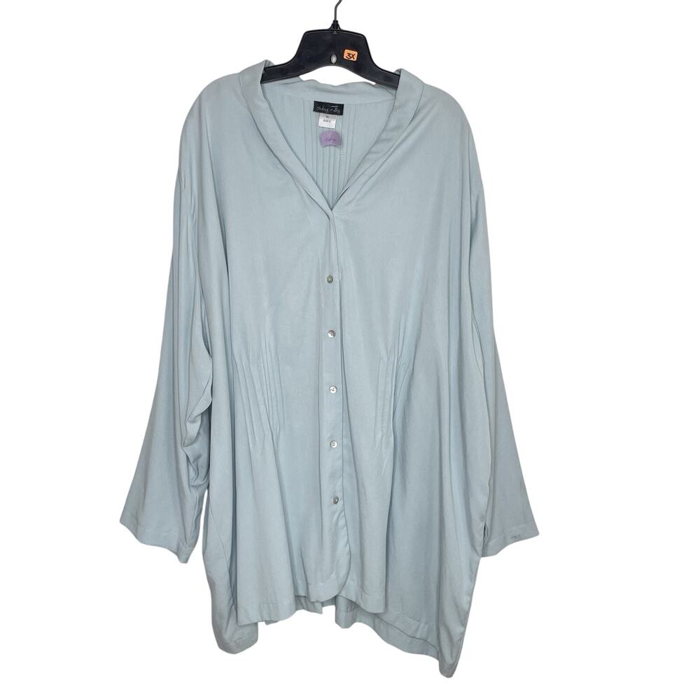 Making‎ It Big Womens Blouse Button 3X Blue Minimalist Easy Fit Pin Tuck Flowy - Picture 2 of 11